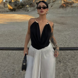 Women Sexy Metallic Halter Neck Backless Solid Tank Top