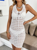Women Holidays V-Neck Tie-Up Hollow-Out Beach Holidays Knitting Sexy Suspender Dress