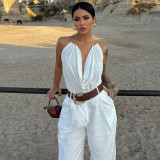 Women Sexy Metallic Halter Neck Backless Solid Tank Top