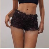 Women Blue Sexy Sequined Pearl Shimmering Bodycon Shorts