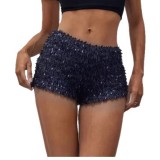 Women Blue Sexy Sequined Pearl Shimmering Bodycon Shorts