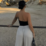 Women Sexy Metallic Halter Neck Backless Solid Tank Top