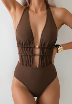 Women Bikini Solid Lace-Up One-Piece Sexy Backless Bikini One-Piece Swimwear