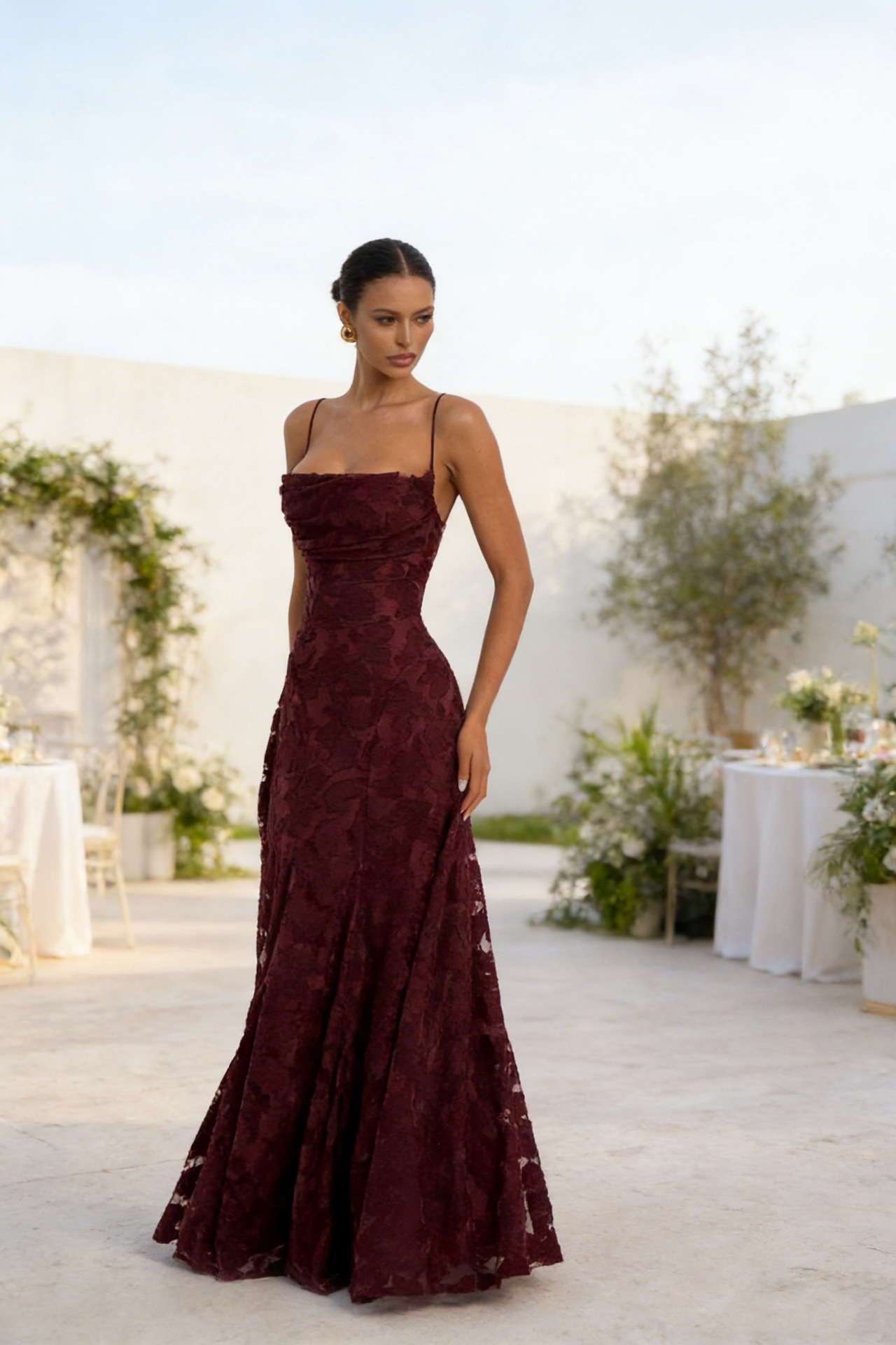 Women Burgunry Sexy Maxi Dress