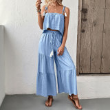 Women Holidays Spaghetti Strap Top and Wide-Leg Pants Two-Piece Set
