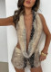 Women Sexy Furry Halter Neck V Neck and Shorts Two-Piece Set