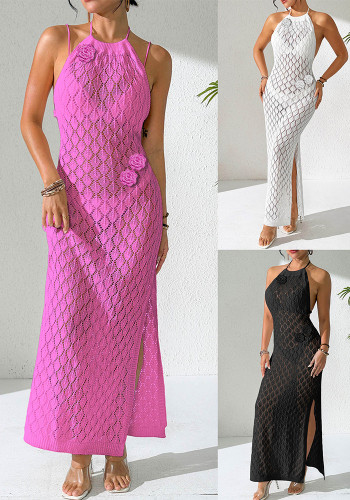 Women Sexy Holidays Hollowed-out Sexy Backless Patchwork Lace-Up Beach Dress