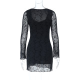 Women Sweetheart Neck See-Through Sexy Long-Sleeve Bodycon Dress