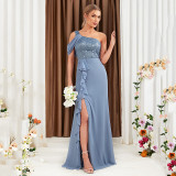 Women Slash Shoulder One-Shoulder Side Slit Dress