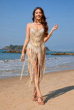 Women Spring/Summer Sexy Suspender Type Beach Cover-up Solid knitting Dress