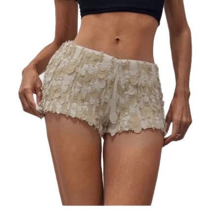 Women Beige Sequined Sexy Shorts