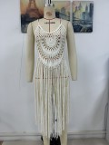 Women Spring/Summer Sexy Suspender Type Beach Cover-up Solid knitting Dress