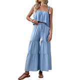 Women Holidays Spaghetti Strap Top and Wide-Leg Pants Two-Piece Set