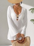 Women Sexy V-neck Hollowed-out Bell Bottom Sleeve Beach Metallic Starfish Patchwork Dress