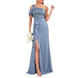 Women Slash Shoulder One-Shoulder Side Slit Dress