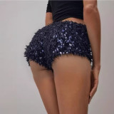 Women Blue Sexy Sequined Pearl Shimmering Bodycon Shorts