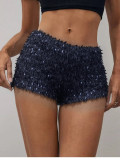Women Blue Sexy Sequined Pearl Shimmering Bodycon Shorts