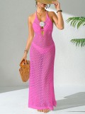 Women V-neck Backless Halter Neck Lace-up Hand Hollowed-out Side Slit Bodycon Beach Dress