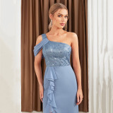 Women Slash Shoulder One-Shoulder Side Slit Dress