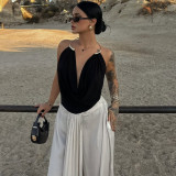 Women Sexy Metallic Halter Neck Backless Solid Tank Top