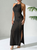 Women Sexy Holidays Hollowed-out Sexy Backless Patchwork Lace-Up Beach Dress