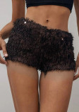 Women Blue Sexy Sequined Pearl Shimmering Bodycon Shorts