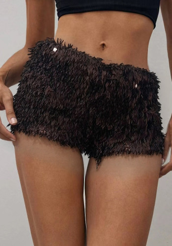 Women Blue Sexy Sequined Pearl Shimmering Bodycon Shorts