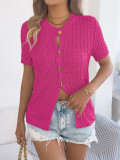Women Spring/Summer Casual Hollow-Out Cable Knitting Top with Buttons