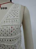 Women Spring/Summer Beach Solid Sexy Knitting Beach Bikini Cover-up Knitting Swimwear Two-Piece Set