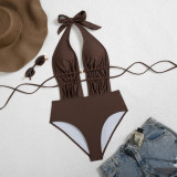 Women Bikini Solid Lace-Up One-Piece Sexy Backless Bikini One-Piece Swimwear