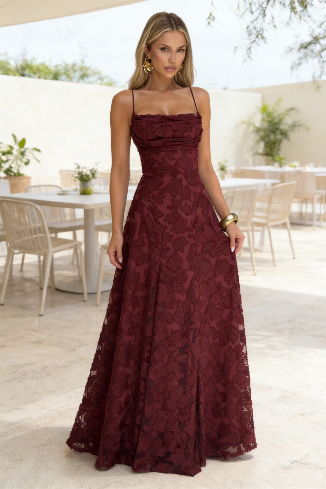 Women Burgunry Sexy Maxi Dress