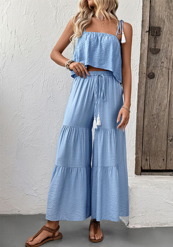 Women Holidays Spaghetti Strap Top and Wide-Leg Pants Two-Piece Set