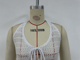 Women Holidays V-Neck Tie-Up Hollow-Out Beach Holidays Knitting Sexy Suspender Dress