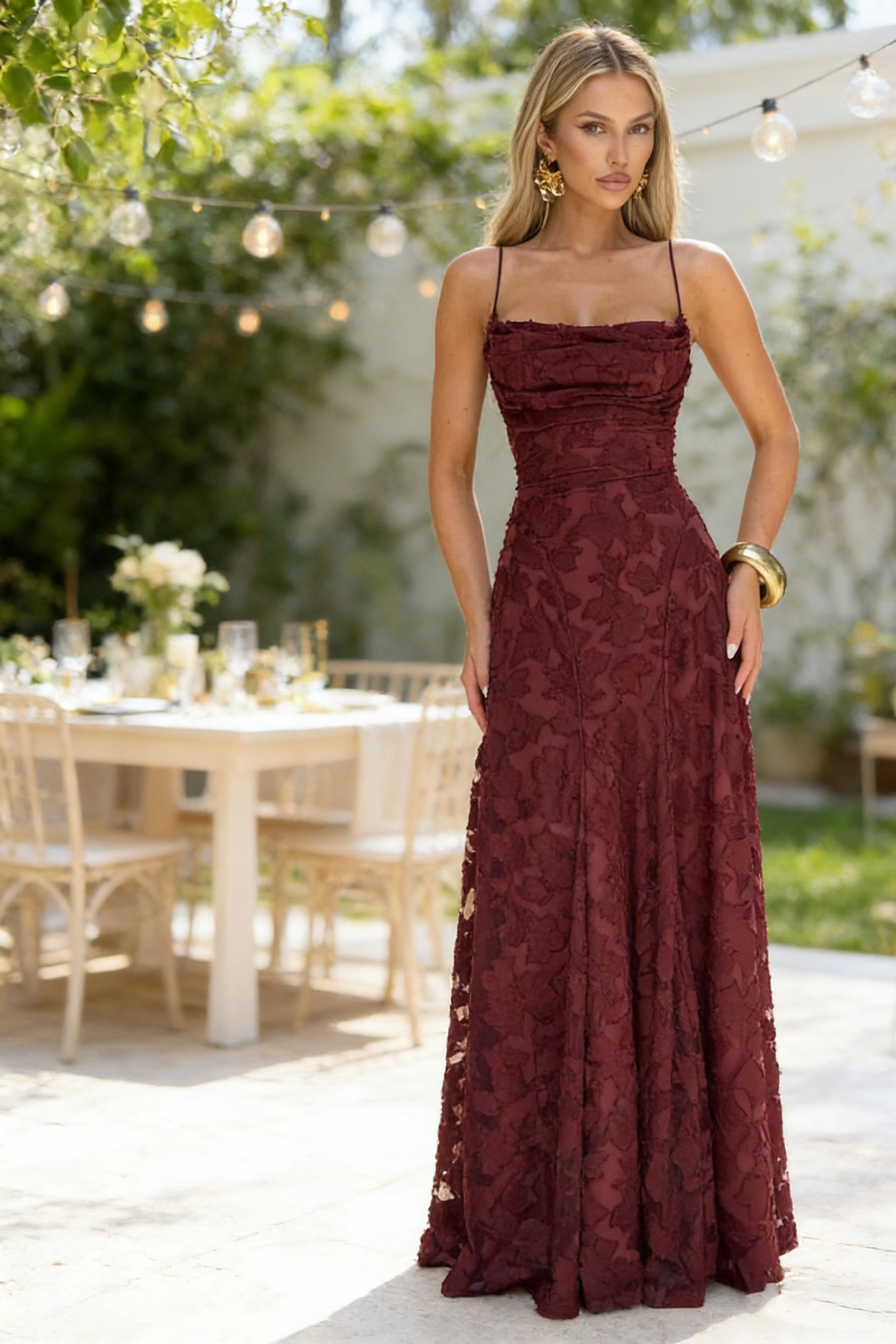 Women Burgunry Sexy Maxi Dress