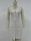 Women Holidays V-Neck Tie-Up Hollow-Out Beach Holidays Knitting Sexy Suspender Dress