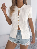 Women Spring/Summer Casual Hollow-Out Cable Knitting Top with Buttons