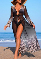Women Sexy Bikini Beach Holidays Mesh Cover-Up Dress Bikini Three-Piece