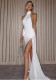 Women Sexy Backless Solid Mesh Patchwork Halter Neck Dress