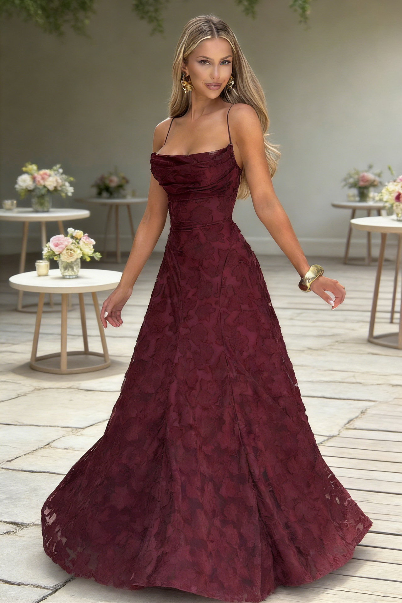 Women Burgunry Sexy Maxi Dress
