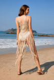 Women Spring/Summer Sexy Suspender Type Beach Cover-up Solid knitting Dress