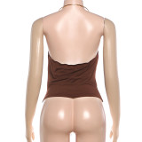Women Sexy Metallic Halter Neck Backless Solid Tank Top