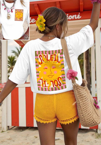 Women Summer Holidays Sun Print Casual Short-Sleeve T-Shirt