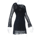 Women Sweetheart Neck See-Through Sexy Long-Sleeve Bodycon Dress