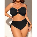 Plus Size Women Solid Camisole Bikini Spa Beach Swimwear
