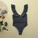 Women Sexy Ruffle Sleeve Polka Dot Sexy One-Piece Swimwear