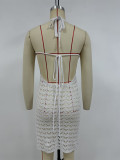 Women Holidays V-Neck Tie-Up Hollow-Out Beach Holidays Knitting Sexy Suspender Dress