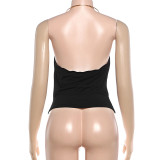 Women Sexy Metallic Halter Neck Backless Solid Tank Top