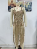 Women Spring/Summer Sexy Suspender Type Beach Cover-up Solid knitting Dress