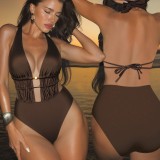 Women Bikini Solid Lace-Up One-Piece Sexy Backless Bikini One-Piece Swimwear