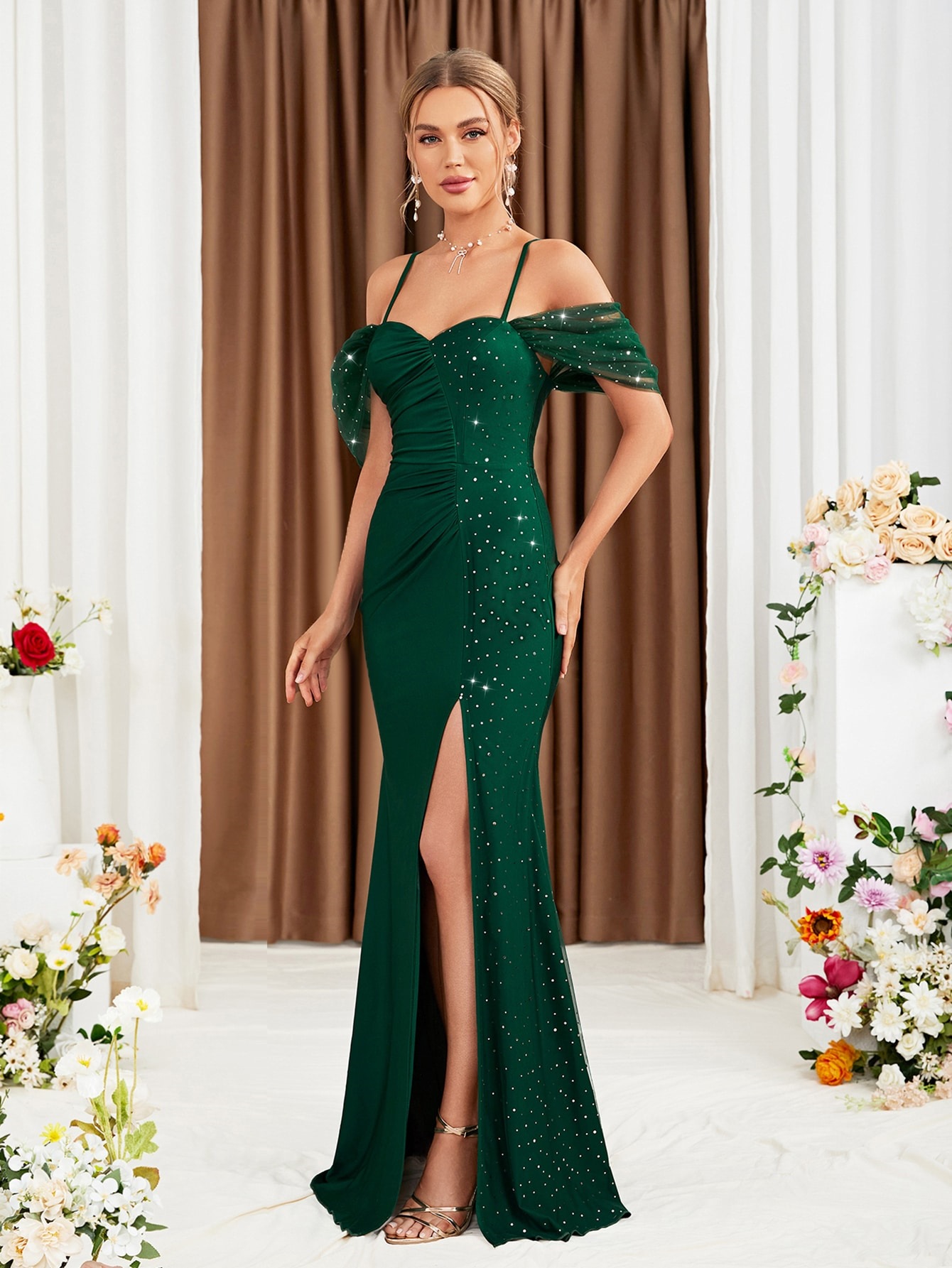 Women Off-Shoulder Slit Mermaid Evening Dress